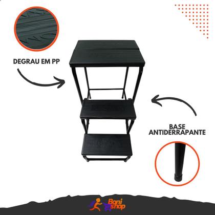 Imagem de Banqueta Escada Preta Dobrável 3 Degraus Antiderrapante