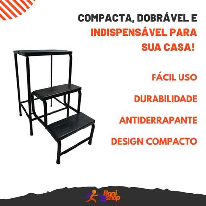 Imagem de Banqueta Escada Preta Dobrável 3 Degraus Antiderrapante