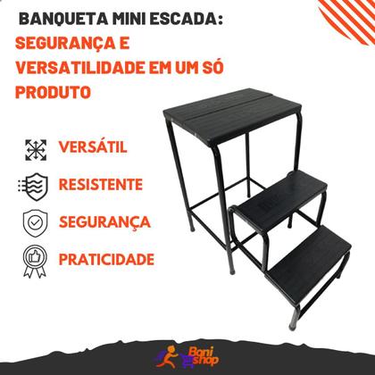 Imagem de Banqueta Escada Preta Dobrável 3 Degraus Antiderrapante