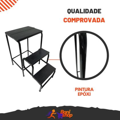 Imagem de Banqueta Escada Preta Dobrável 3 Degraus Antiderrapante - TUBOMAX
