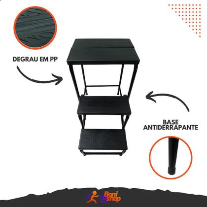 Imagem de Banqueta Escada Preta Dobrável 3 Degraus Antiderrapante - TUBOMAX