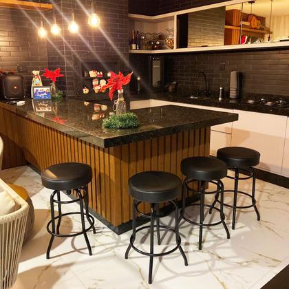 Imagem de Banqueta Giratória Bar para Bancada Média Altura 65cm cor Preto Assento Preto
