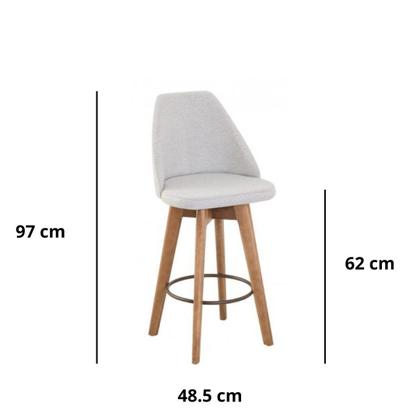 Imagem de Banqueta Maya gourmet Para Ilha ou Balcão e Ambiente diversos, pés em Madeira Maciça giratória-tamanho médio 62 cm do chão até o assento-tecido linho