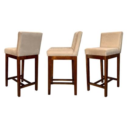 Imagem de Banqueta Média Estofada com Encosto Lisboa Madeira Capuccino Suede Bege CCS