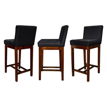 Imagem de Banqueta Média Estofada com Encosto Lisboa Madeira Capuccino Suede Preto CCS