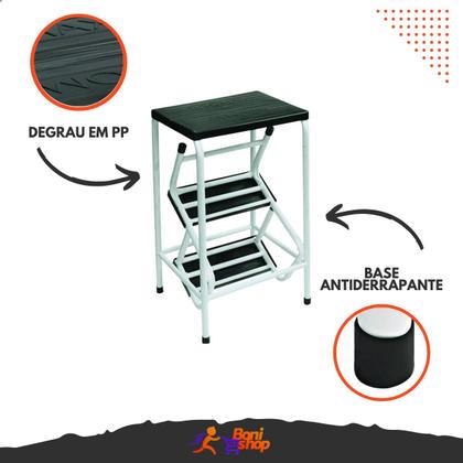 Imagem de banqueta mini escada branca dobrável com 3 degraus tubomax
