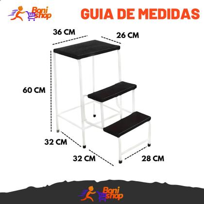 Imagem de banqueta mini escada branca dobrável com 3 degraus tubomax