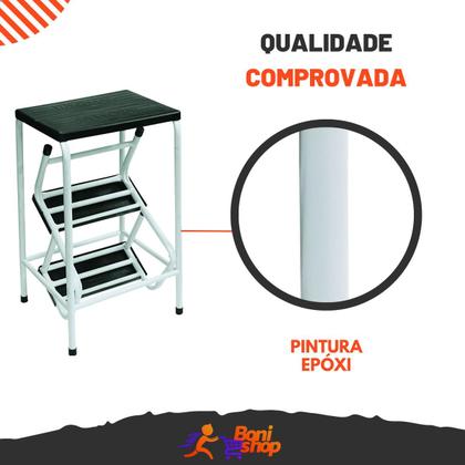 Imagem de banqueta mini escada branca dobrável com 3 degraus tubomax
