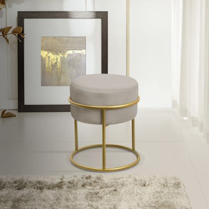 Imagem de Banqueta para Quarto Sala Penteadeira Decoração Argola de Ferro Dourado Estilo Industrial Puff Moderno Redondo