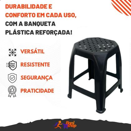 Imagem de Banqueta plástica reforçada adulto + leve e compacta preta