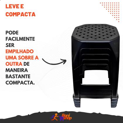 Imagem de Banqueta plástica reforçada adulto + leve e compacta preta