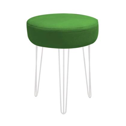 Imagem de Banqueta Puff Jullia Luxo 55cm Industrial Ferro Branco Sintético Verde - Ahazzo Móveis