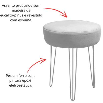 Imagem de Banqueta Puff Jullia Luxo 55cm Industrial Ferro Branco Suede Azul Turquesa - Ahazzo Móveis