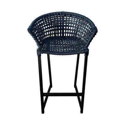 Imagem de Banqueta Reis Em Corda Náutica E Base Em Alumínio Preta Para área Gourmet Externa Preta