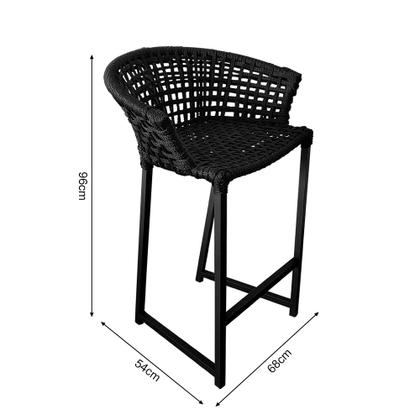 Imagem de Banqueta Reis Em Corda Náutica E Base Em Alumínio Preta Para área Gourmet Externa Preta