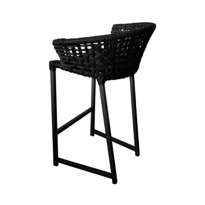 Imagem de Banqueta Reis Em Corda Náutica E Base Em Alumínio Preta Para área Gourmet Externa Preta