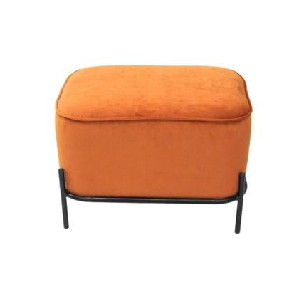 Imagem de Banqueta Retangular Estof Laranja Base Metal Preto Luxo
