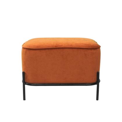 Imagem de Banqueta Retangular Estof Laranja Base Metal Preto Luxo
