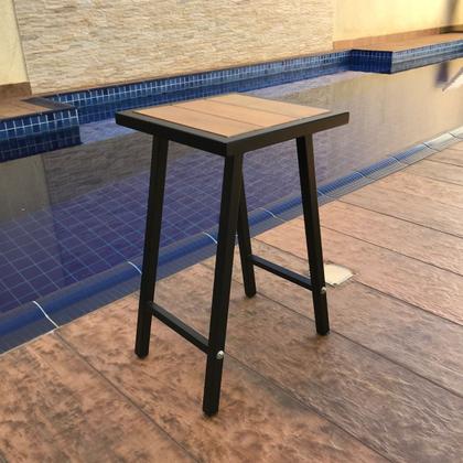 Imagem de Banquinho Quadrado De Aço E Madeira Premium Branco 46Cm