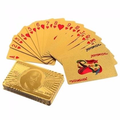 Imagem de Baralho Dourado Ouro 24k Dollar Poker Cartas Jogos À Prova D'agua