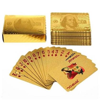 Imagem de Baralho Dourado Ouro 24k Dollar Poker Cartas Jogos À Prova D'agua