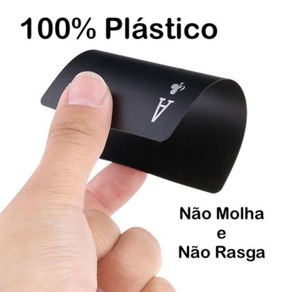 Imagem de Baralho Preto Plástico Prova D'agua Black Poker Impermeável Dollar Mágica Truco Canastra 54 Cartas