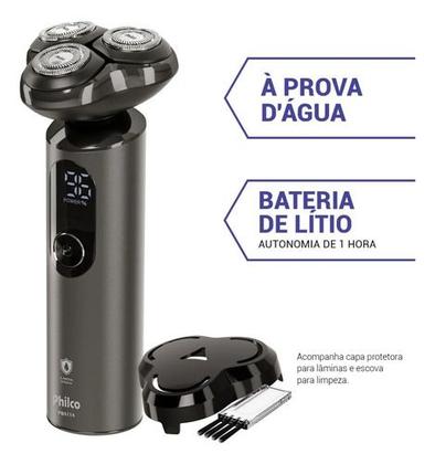 Imagem de Barbeador Aparador Barba Elétrico Bivolt Portátil Afeitadora Prova D Água Philco Carregador USB Escova Limpeza