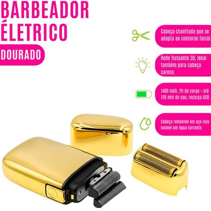 Imagem de Barbeador Elétrico Compacto Recarregável com 2 Lâminas Cabeça Removível para Autonomia Bateria Portátil Barba Cabelo USB