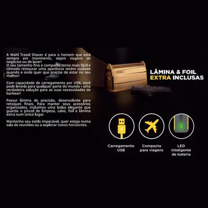 Imagem de Barbeador Elétrico Wahl Travel Shaver Carregamento USB 7 Peças Acessórios