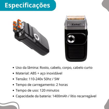 Imagem de Barbeador Kemei Km 2026 Compacto Bivolt Recarregável Profissional