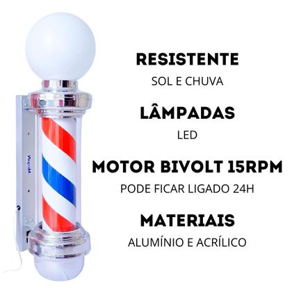 Imagem de Barber Pole Poste de Barbeiro 65cm Com Globo - Megan