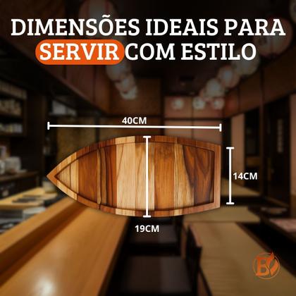 Imagem de Barca Sushi Sashimi Madeira Teca Para Servir Comida Oriental 40Cm