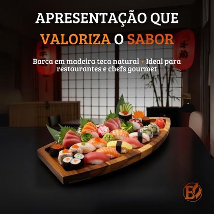 Imagem de Barca Sushi Sashimi Madeira Teca Para Servir Comida Oriental 40Cm