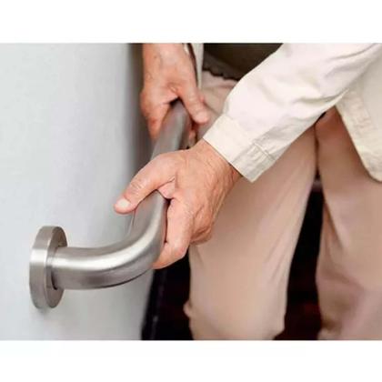 Imagem de Barra de Apoio Aço Inox 40cm Kit 3 Unidades Acessibilidade Cadeirante Idoso Deficiente Banheiro Box Suporte Segurança Corrimao Parede
