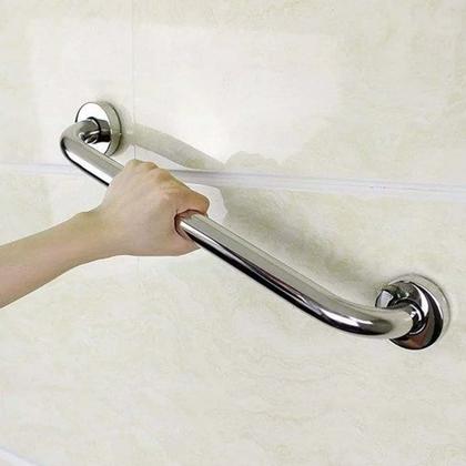 Imagem de Barra de Apoio Aço Inox 40cm Kit 3 Unidades Acessibilidade Cadeirante Idoso Deficiente Banheiro Box Suporte Segurança Corrimao Parede