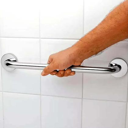 Imagem de Barra de Apoio Aço Inox 40cm Kit 3 Unidades Acessibilidade Cadeirante Idoso Deficiente Banheiro Box Suporte Segurança Corrimao Parede