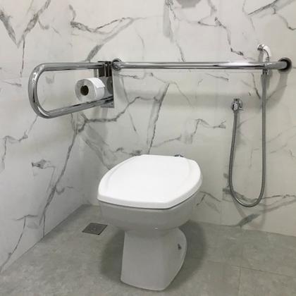 Imagem de Barra de Apoio Para Sanitário Articulada Com Papeleira