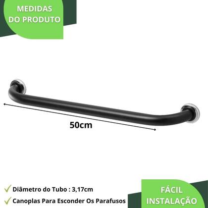 Imagem de Barra de Apoio Reta Para Banheiro 50cm Preto Fosco SF