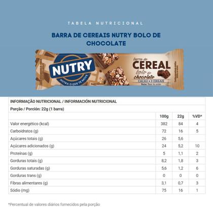 Imagem de Barra de Cereais Nutry Bolo de Chocolate 24 Unidades 22g