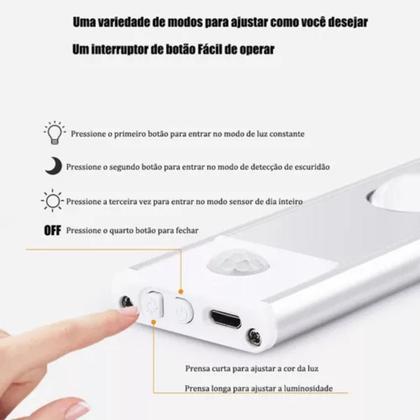 Imagem de Barra De Luz Com Sensor Inteligente De Led 80cm 3000mah quente,frio e neutro