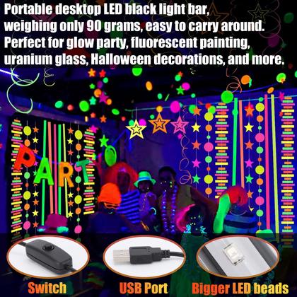 Imagem de Barra de luz preta USB NEWREACH, pacote com 2 cabos LED portáteis de 5 pés