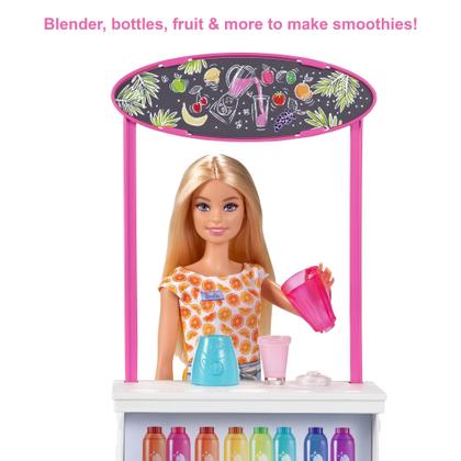 Imagem de Barra de smoothie Playset Barbie GRN75 com boneca loira e 10 unidades