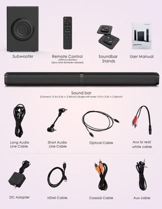 Imagem de Barra de som e subwoofer Puxinat 2 em 1 separável para TV Bluetooth