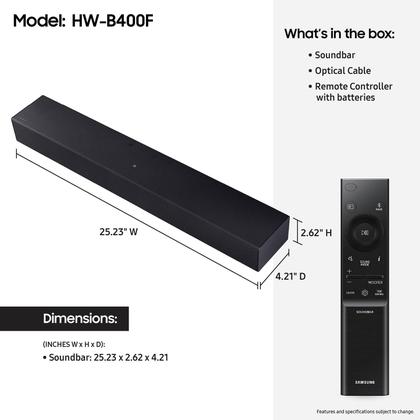 Imagem de Barra de som SAMSUNG Série B HW B400F 2.0 canais com subwoofer 2025