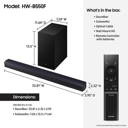 Imagem de Barra de som SAMSUNG Série B HW-B550F 2,1 canais com subwoofer 2025