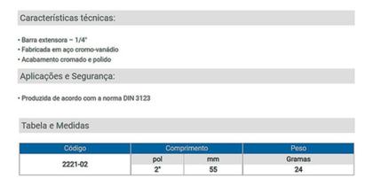 Imagem de Barra Extensora 2 Polegadas 1/4 King Tony 2221-02