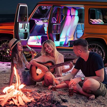 Imagem de Barra Neon Led 8 Cores RGB Controle Carro Moto Caminhao Musica Som Decoraçao Iluminaçao Automotiva