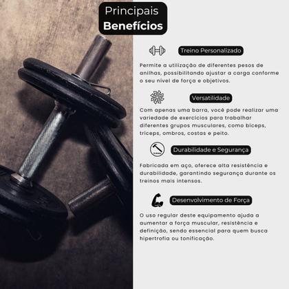 Imagem de Barra Para Anilhas De Aço 40cm Com Presilhas Musculação Academia Fitness Exercicio Força Bodybuilder