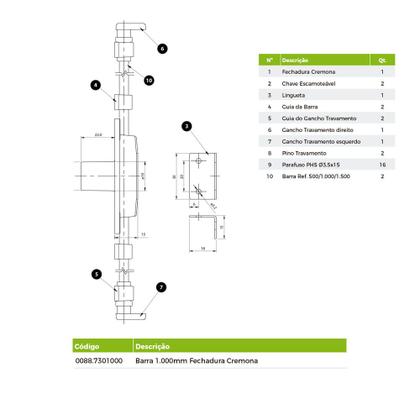 Imagem de Barra para Fechadura Cremona 1000 mm FGVTN