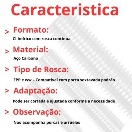 Imagem de Barra Roscada 1 Metro Em Aço Carbono Rosqueada Reforçada 1"